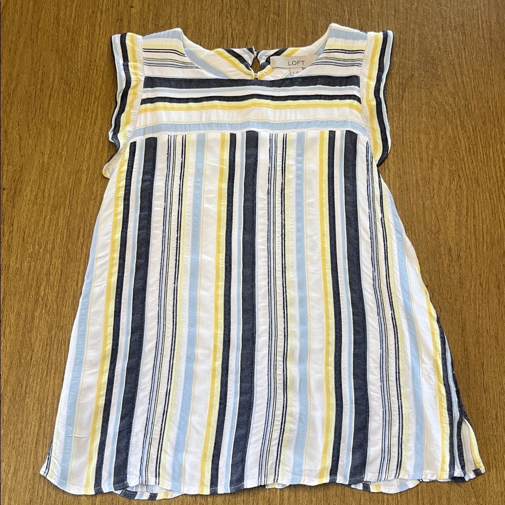LOFT Vertical Striped Crop Top, Ruffled Cap Sleeve, Keyhole Back, Sz XS
